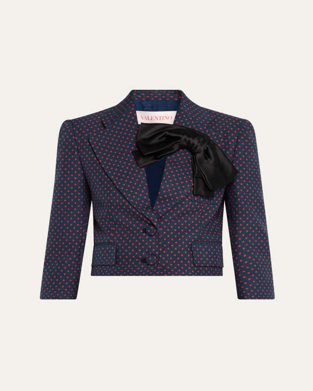Bow Polka-Dot Crop Single-Breasted Jacket
